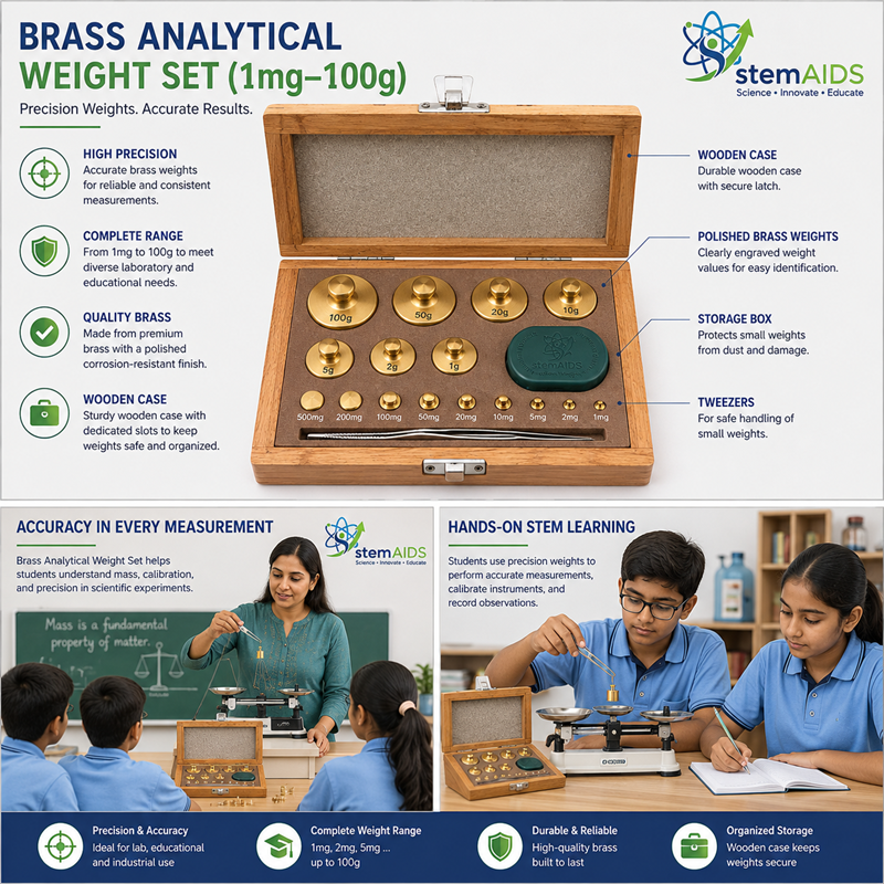 Brass Analytical Weight Set (1mg–100g) 1 Brass Analytical Weight Set (1mg–100g) - Measuring Instruments | STEMAids