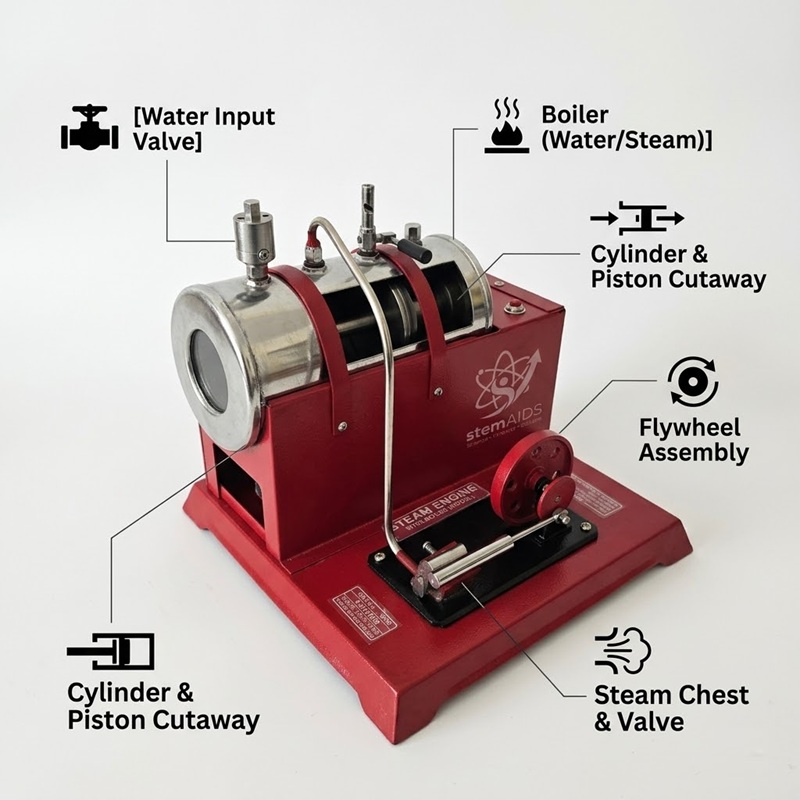Steam Engine Cutaway Model with Boiler 1 Steam Engine Cutaway Model with Boiler - TVET Lab Equipments | STEMAids